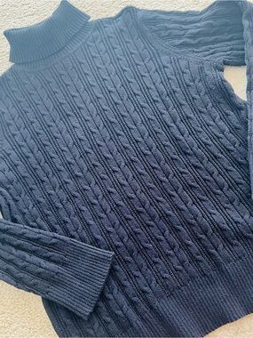✨ St. John's Bay Cable-Knit Turtleneck Pullover Sweater Cotton Nylon Black XXL